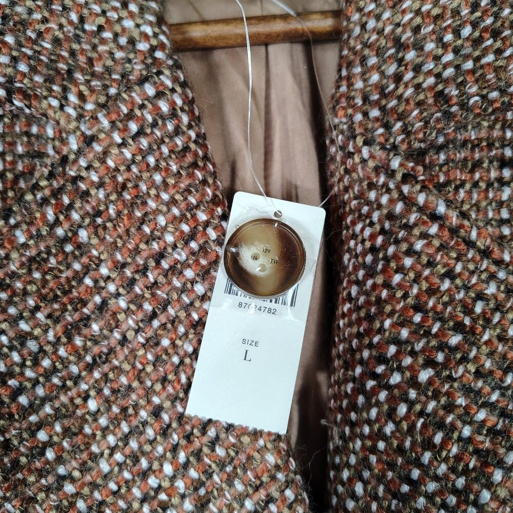 Anthropologie Pilcro Pea Coat Women L Brown Wool Blend Tweed Double Breasted NWT - Picture 5 of 15